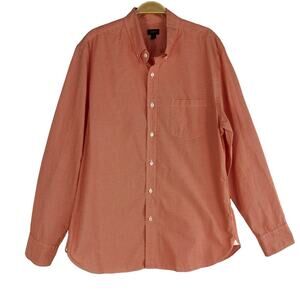 J. Crew Gingham Check Shirt Men Size L Orange Button Down Long Sleeve Cotton
